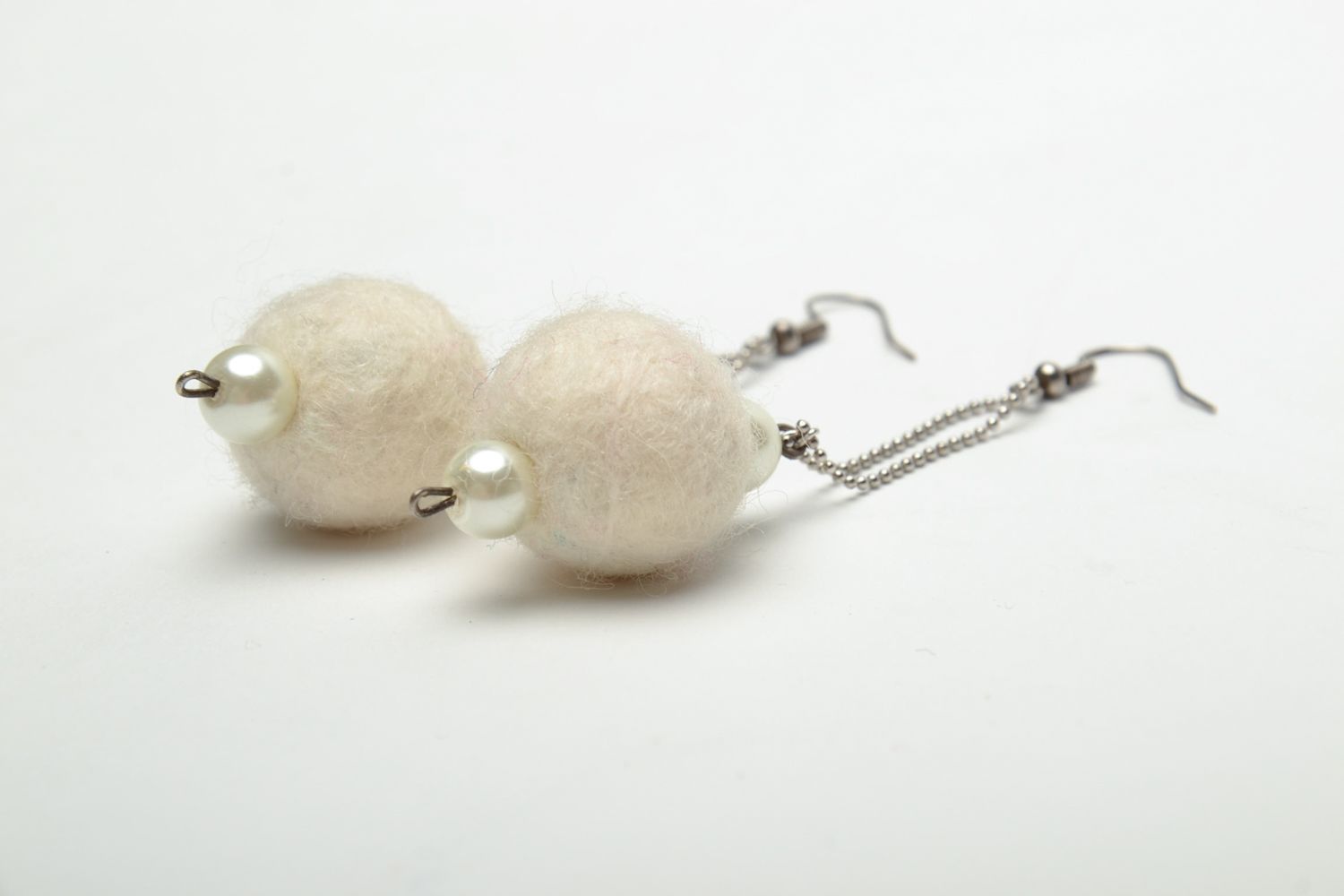 White felted wool earrings photo 4
