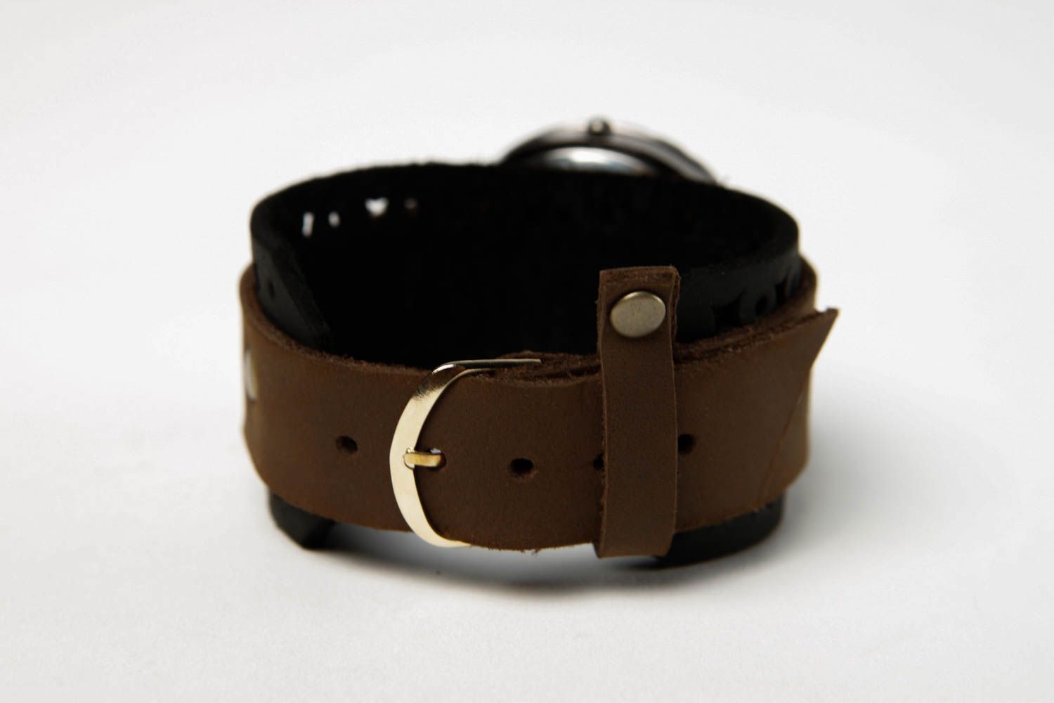 Bracelet cuir fait main Bracelet de montre large mode brun Accessoire en cuir photo 5