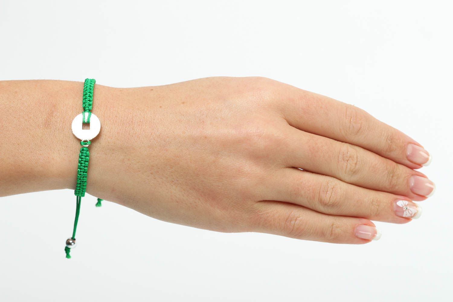 Bracelet en fils Bijou fait main vert design fin original Accessoire femme photo 5