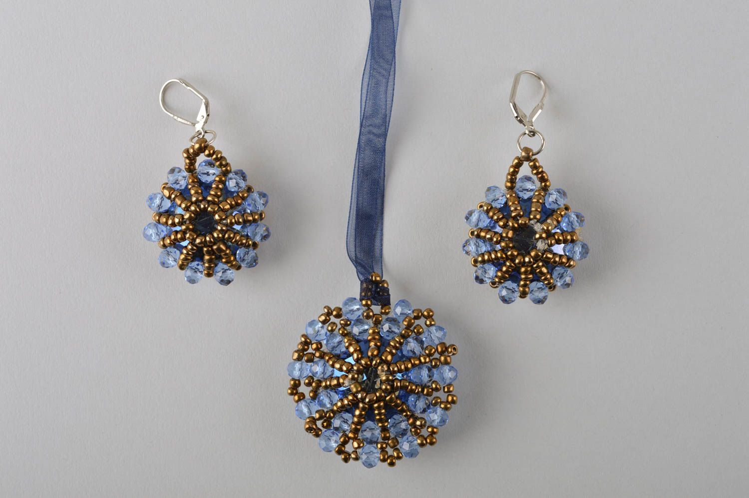 Handmade beaded jewelry set of handmade jewelry long earrings beaded pendant photo 5