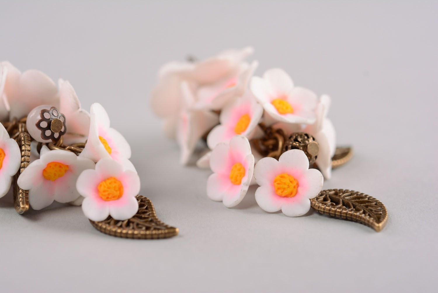 Handmade plastic earrings Sakura photo 4