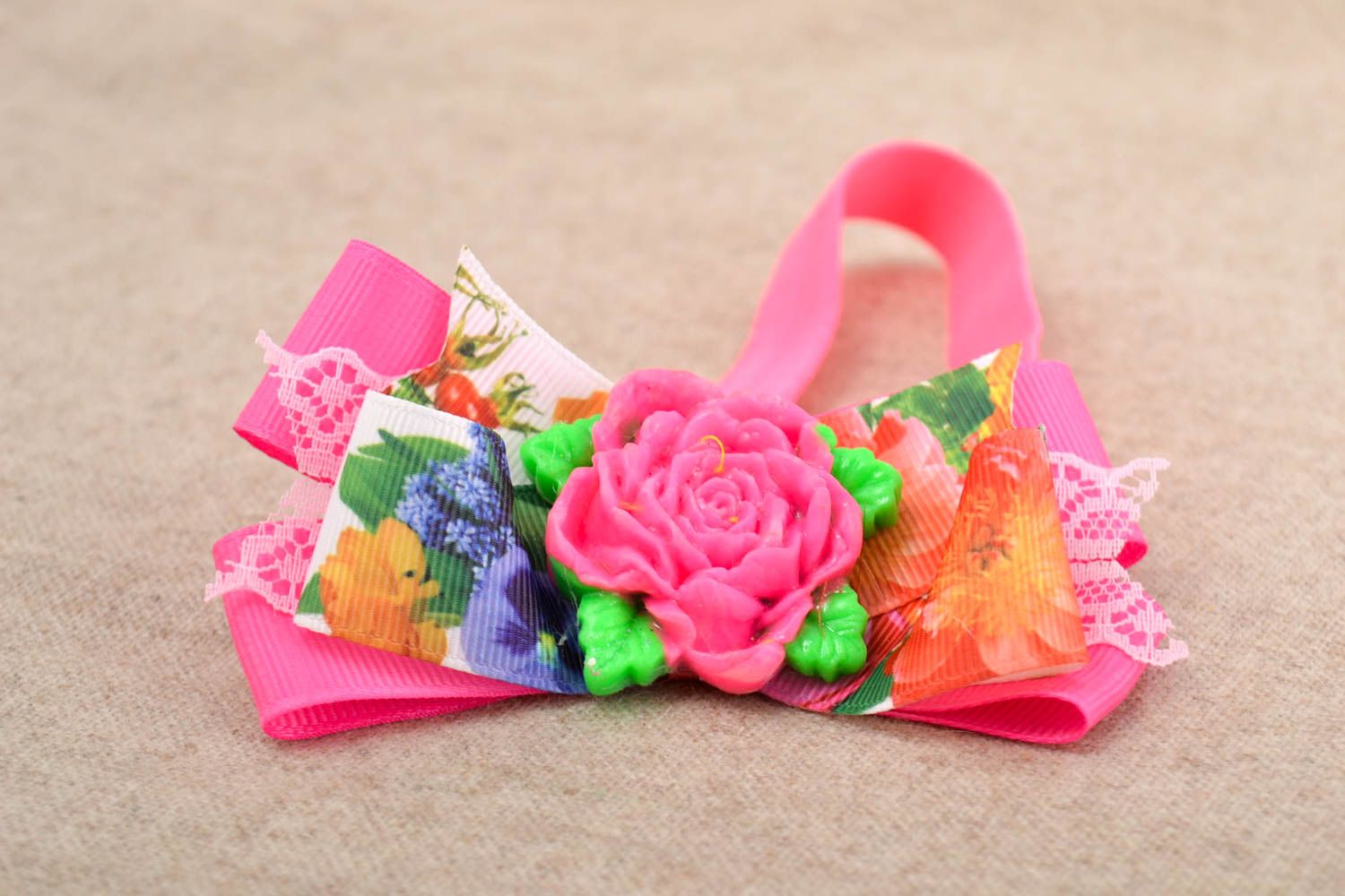 Handgemachter Schmuck Haarband mit Blume Haarschmuck bunt Frauen Accessoire rosa foto 1