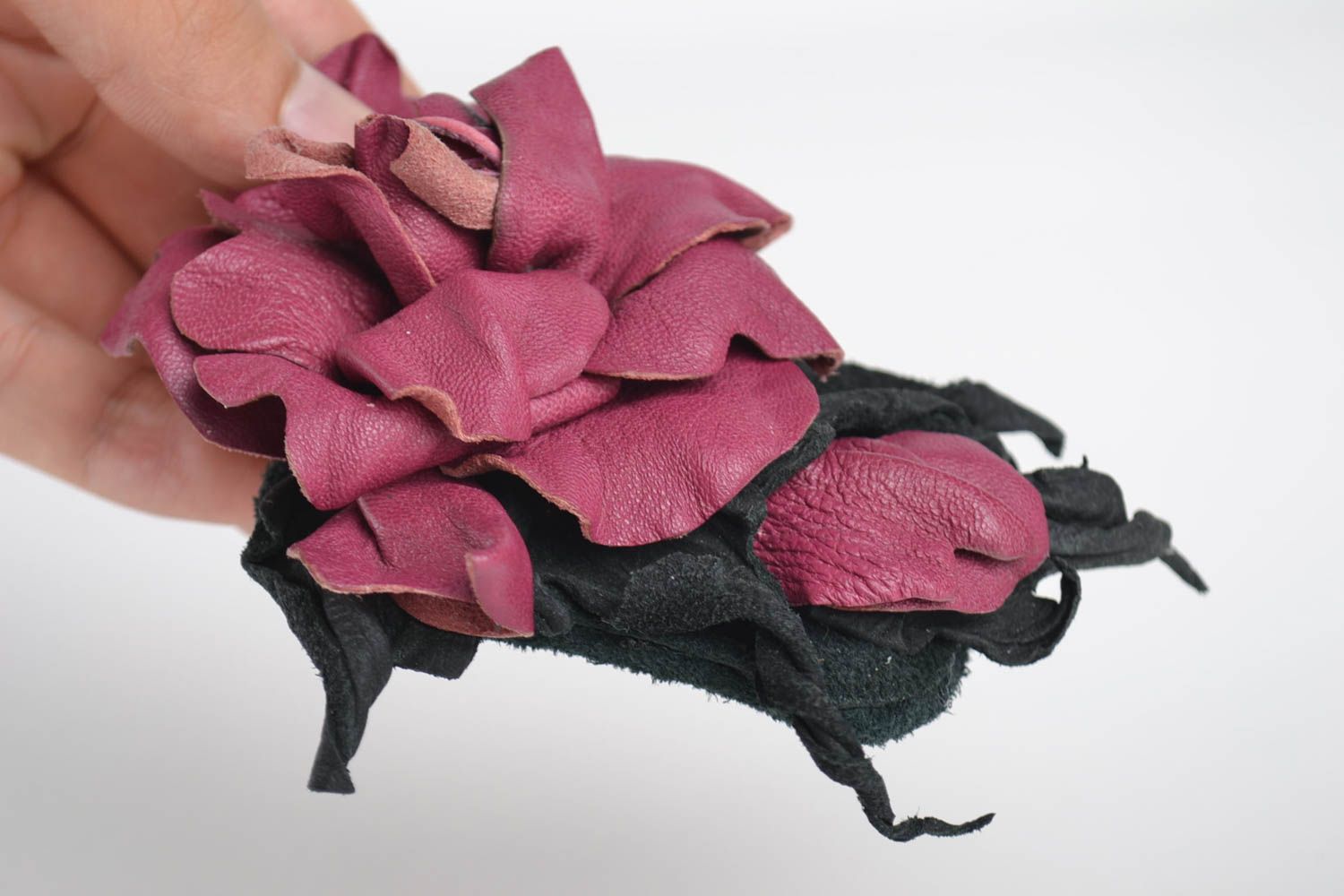 Handmade Haarspange Blume Leder Schmuck Damen Modeschmuck stilvoll rosa foto 5