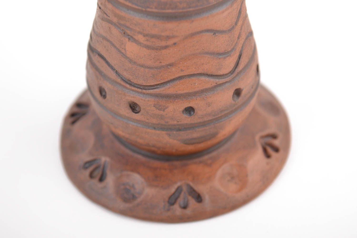 Brauner Kerzenhalter aus Ton Milchbrennen Technik schön künstlerische Handarbeit foto 3