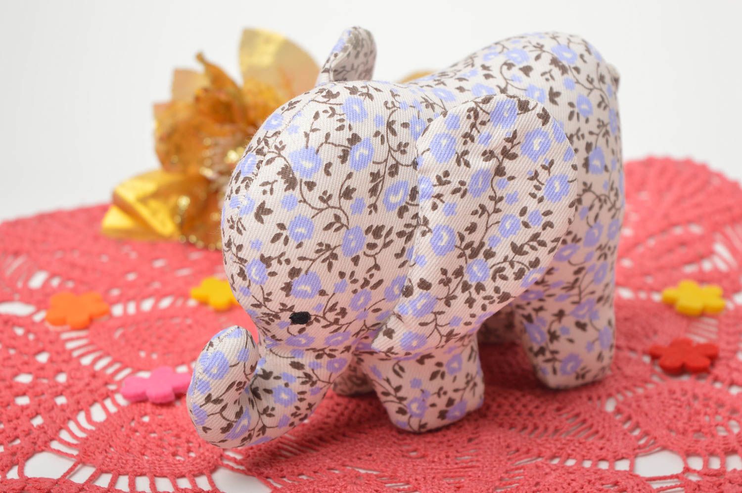 Juguete artesanal de tela elefante de peluche con estampado regalo para niños  foto 1