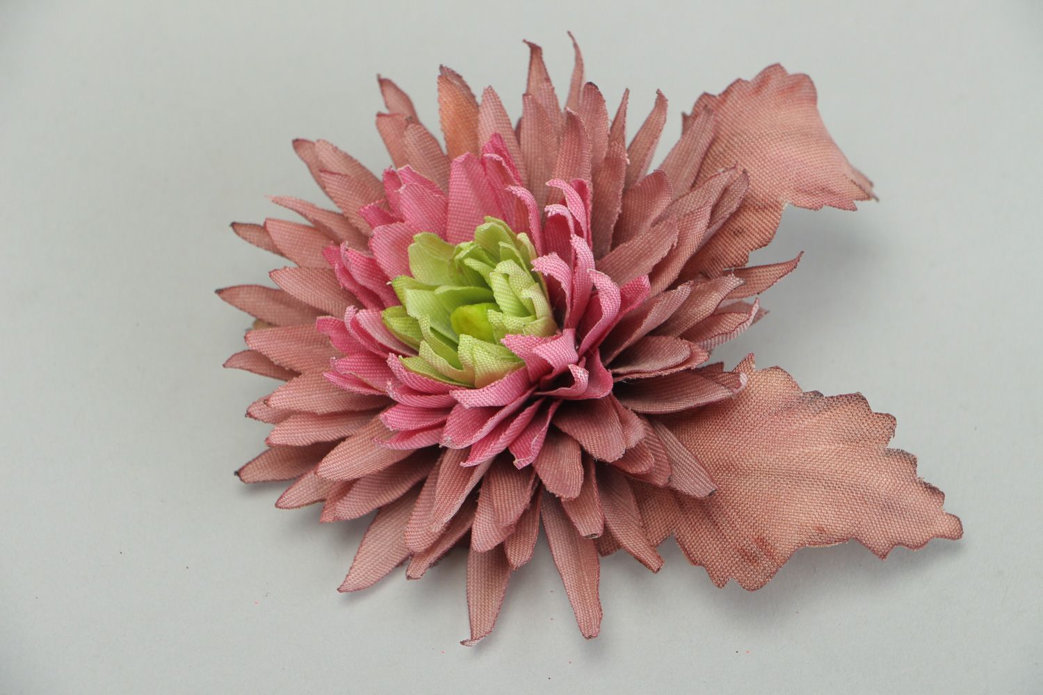 Unusual handmade volume fabric flower brooch Aster photo 1