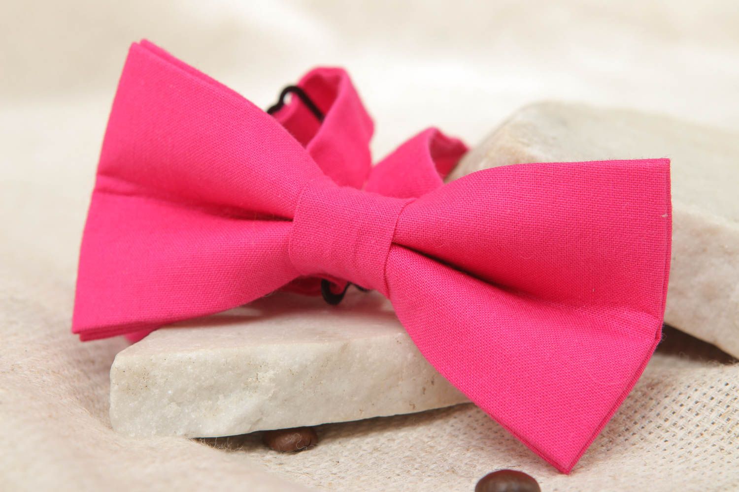 Cotton fabric bow tie of crimson color photo 5