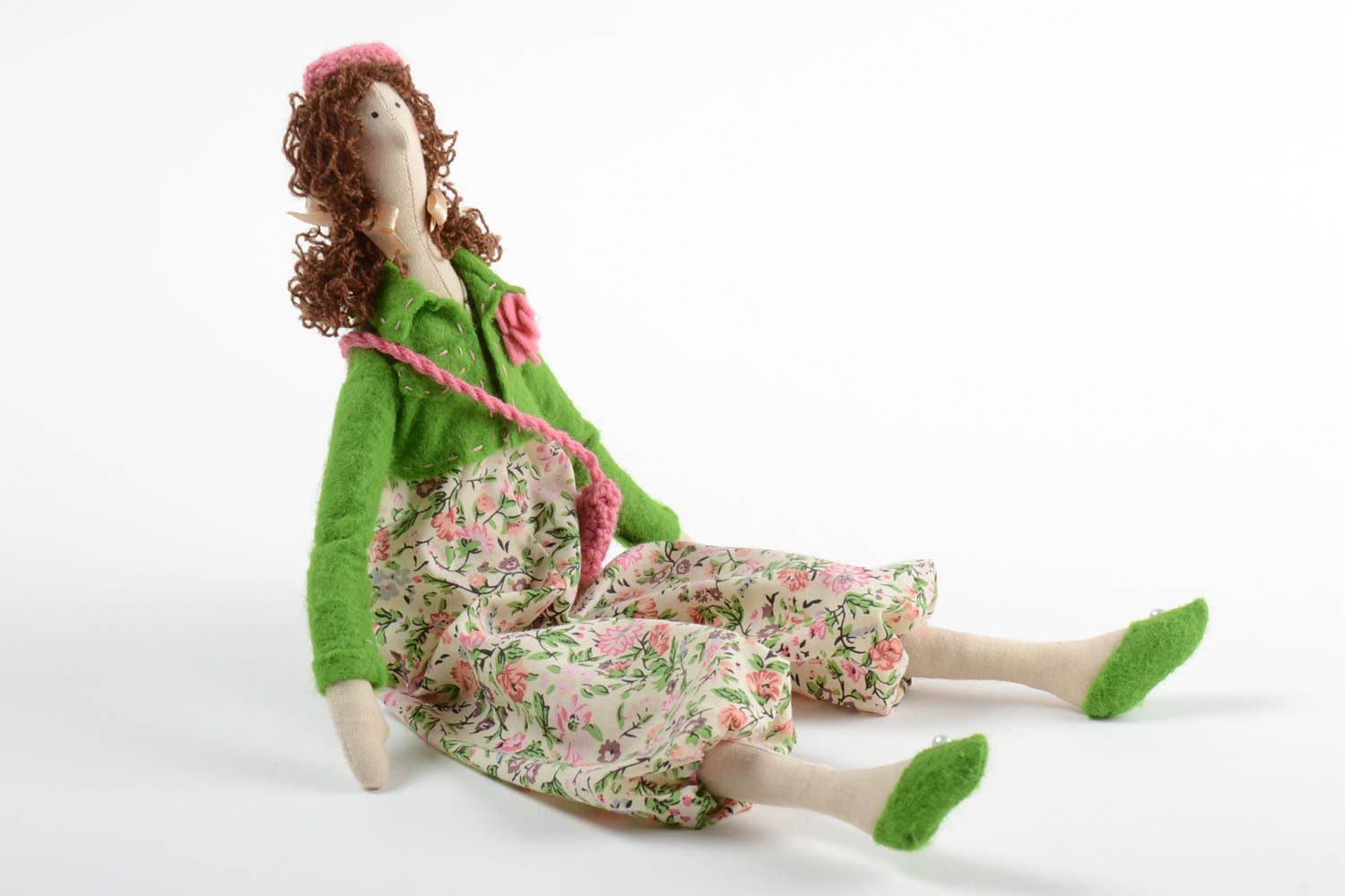 Авторская тканевая кукла из хлопка мягкая игрушка ручной работы Модница фото 2