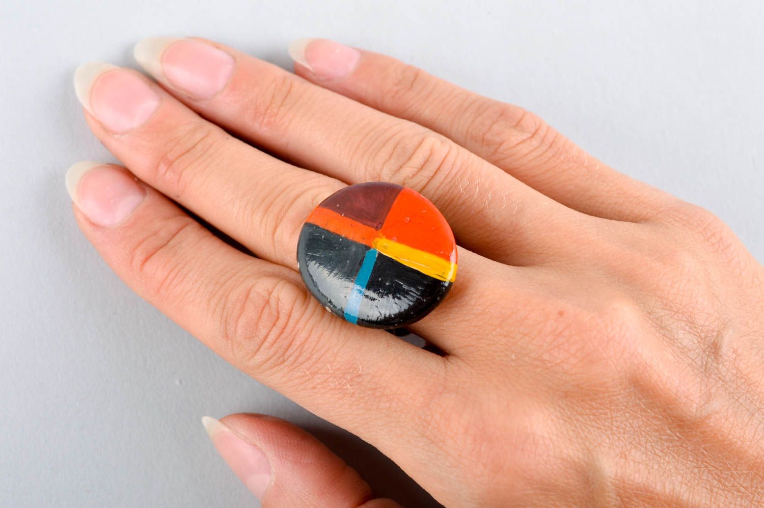 Кольцо ручной работы кольцо с камнем металлическое украшение с камнем расписное фото 5