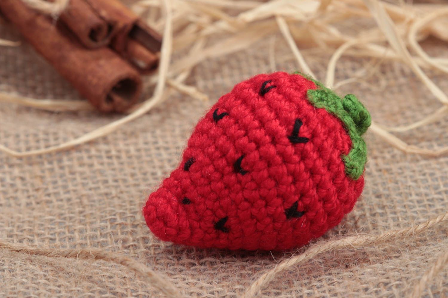 Handmade small designer crochet soft toy strawberry for kids and interior decor photo 1