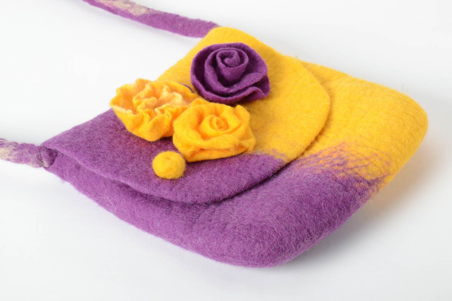 Sac bandoulière fait main Sac de laine jaune violet Accessoire femme original photo 4