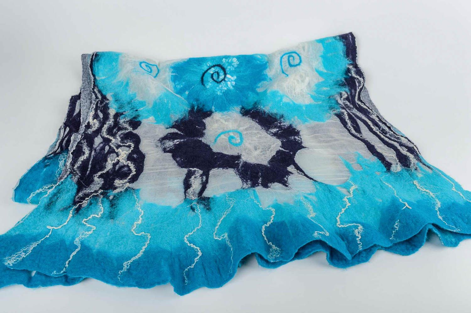 Handmade Damen Stola blauer Schal Chiffon Wolle Seide Accessoires für Frauen foto 3