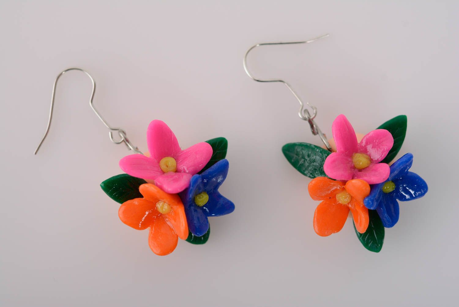 Handmade bright earrings made of polymer clay beautiful accessory photo 1