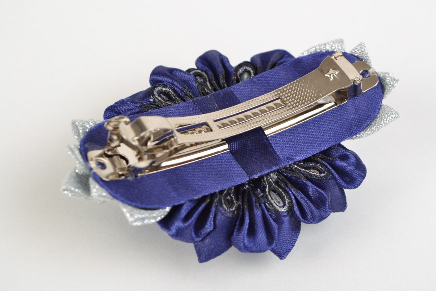 Handmade hairpin made of satin and brocade ribbons kanzashi technique photo 4