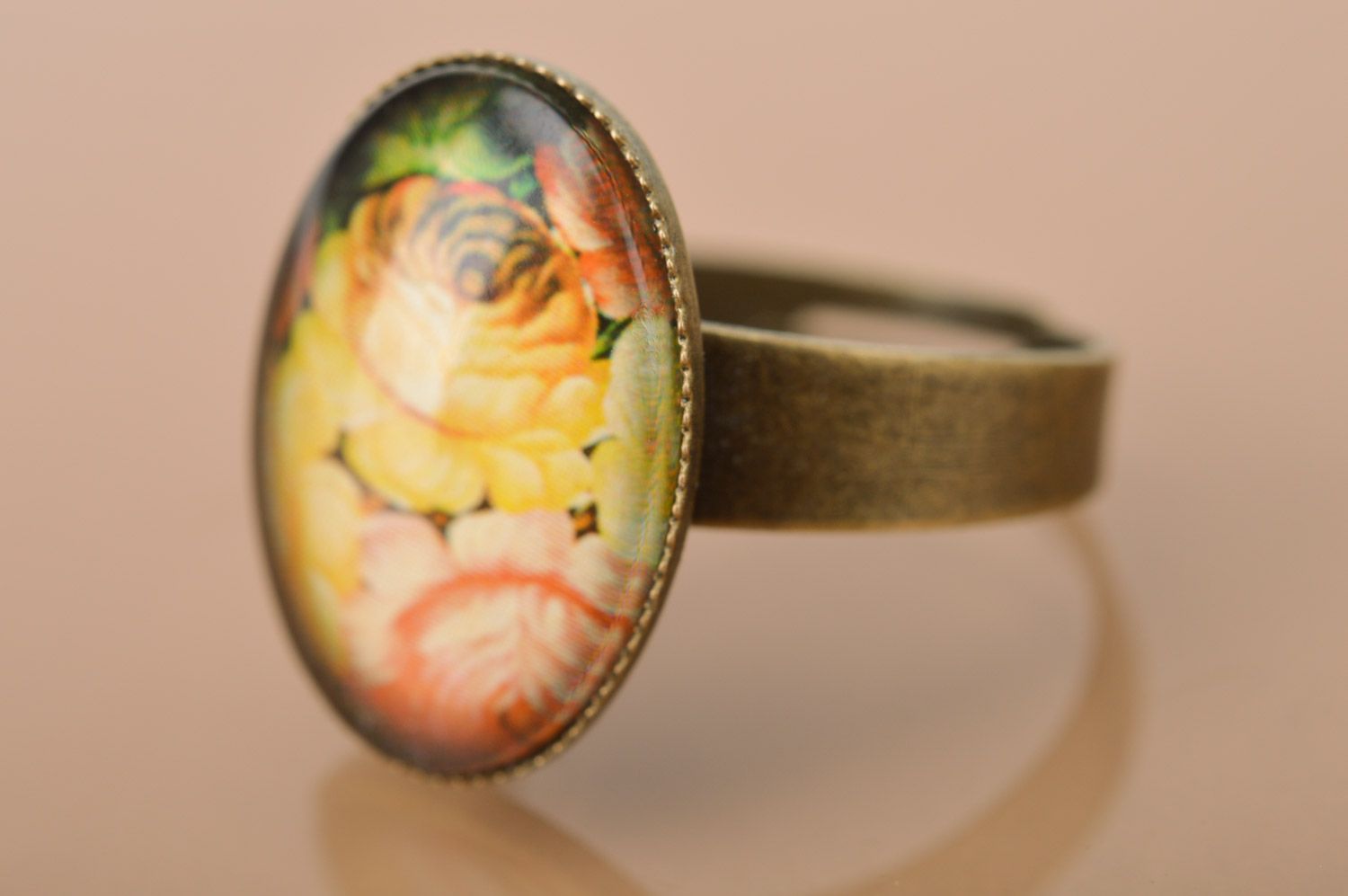 Handmade flower oval ring in vintage style with adjustable size photo 4