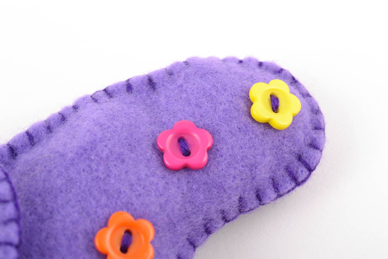 Bright violet handmade educational felt toy in the shape of unusual fish photo 3