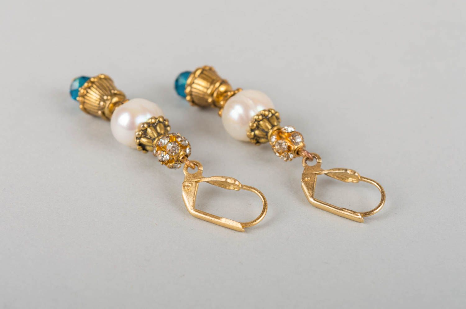 Earrings made of natural stones with pearls handmade crystal accessory photo 4