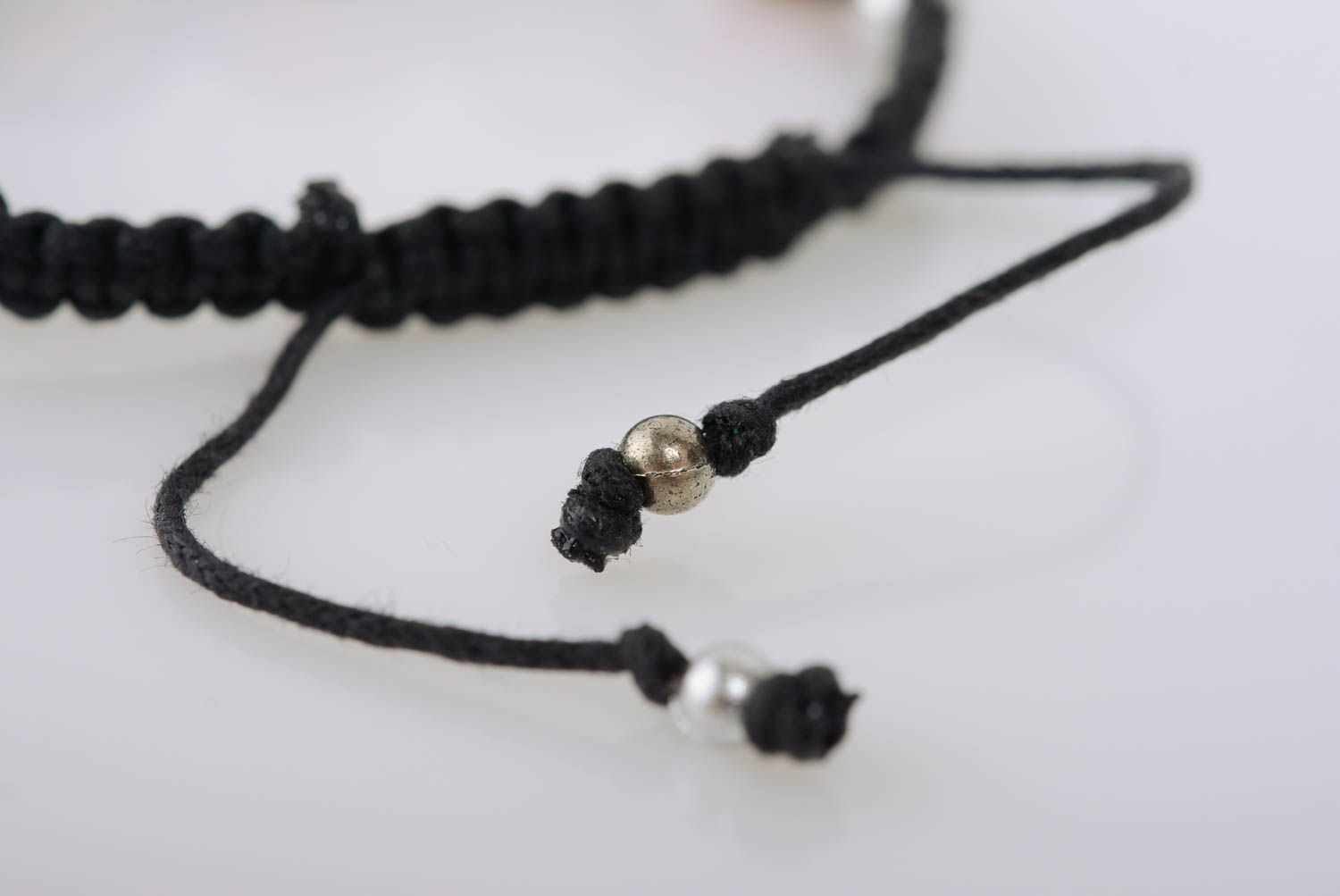 Black handmade macrame woven cord bracelet with studs and acrylic beads photo 5