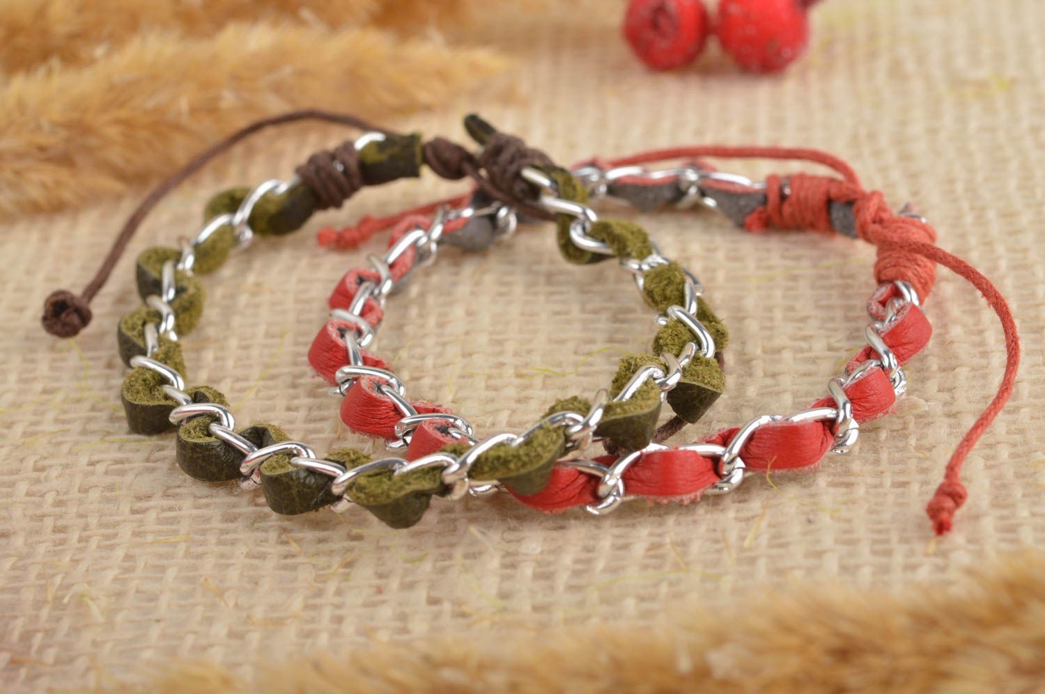 Handcrafted jewelry 2 chain bracelet leather bracelets for women souvenir ideas photo 1