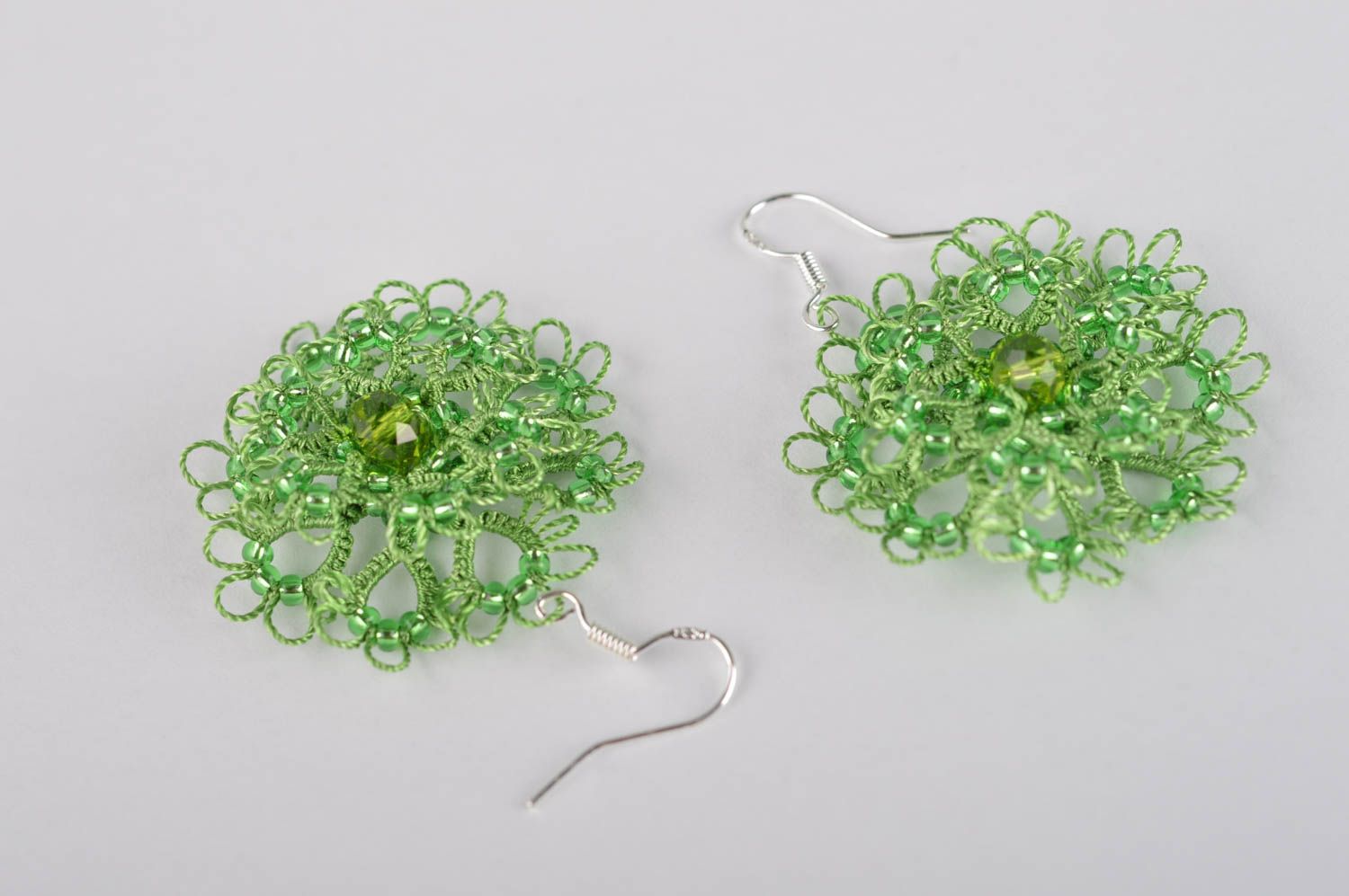 Unusual handmade woven lace earrings beaded earrings accessories for girls photo 4