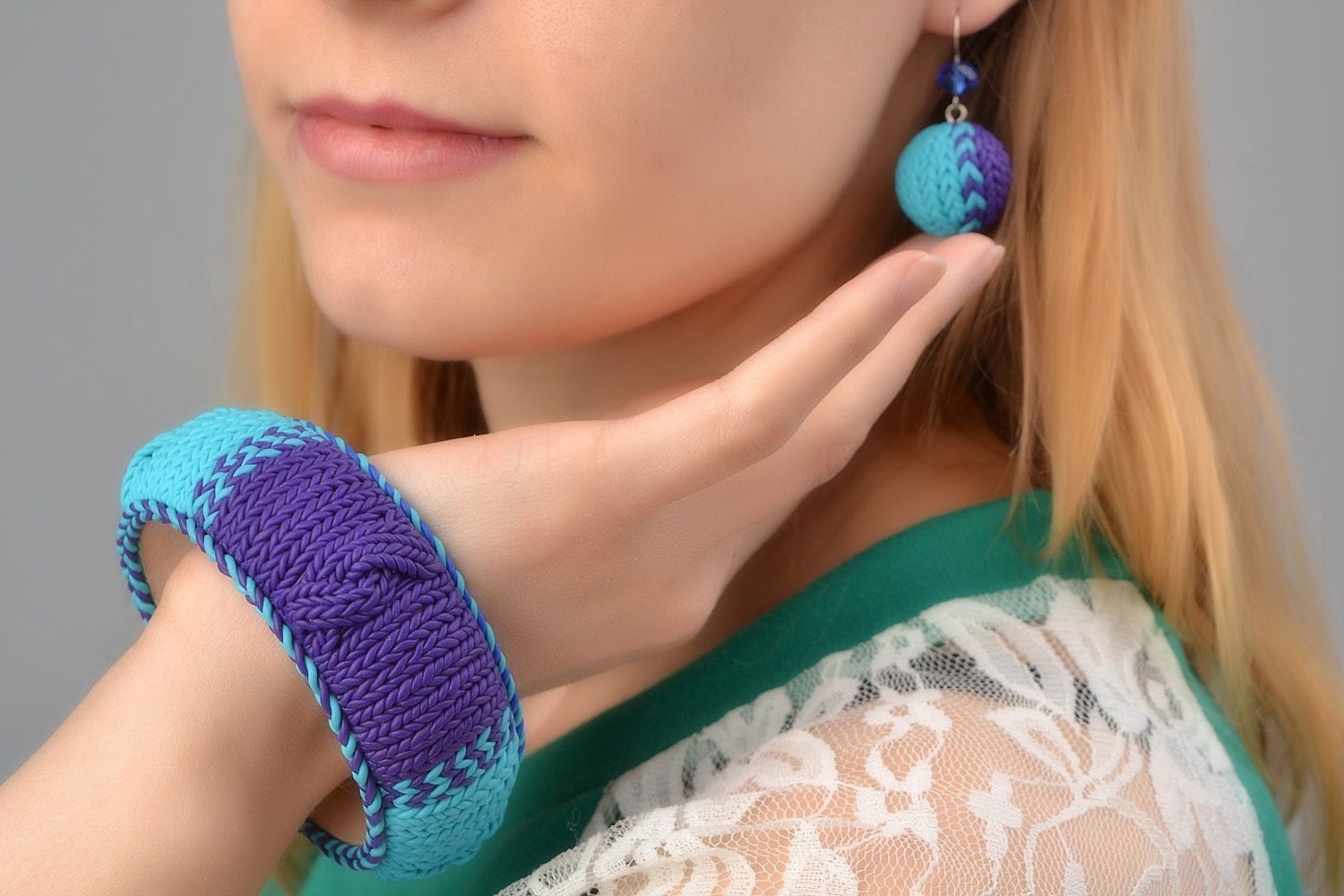 Schmuckset aus Polymer Ton Armband und Ohrringe in Blau handmade foto 2