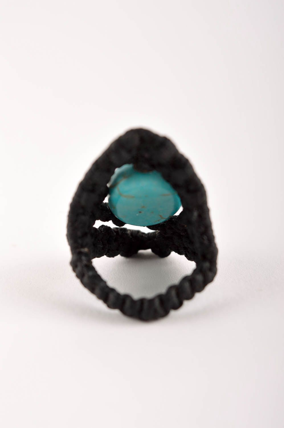 Украшение ручной работы необычный подарок бижутерия кольцо черное с бирюзой фото 4