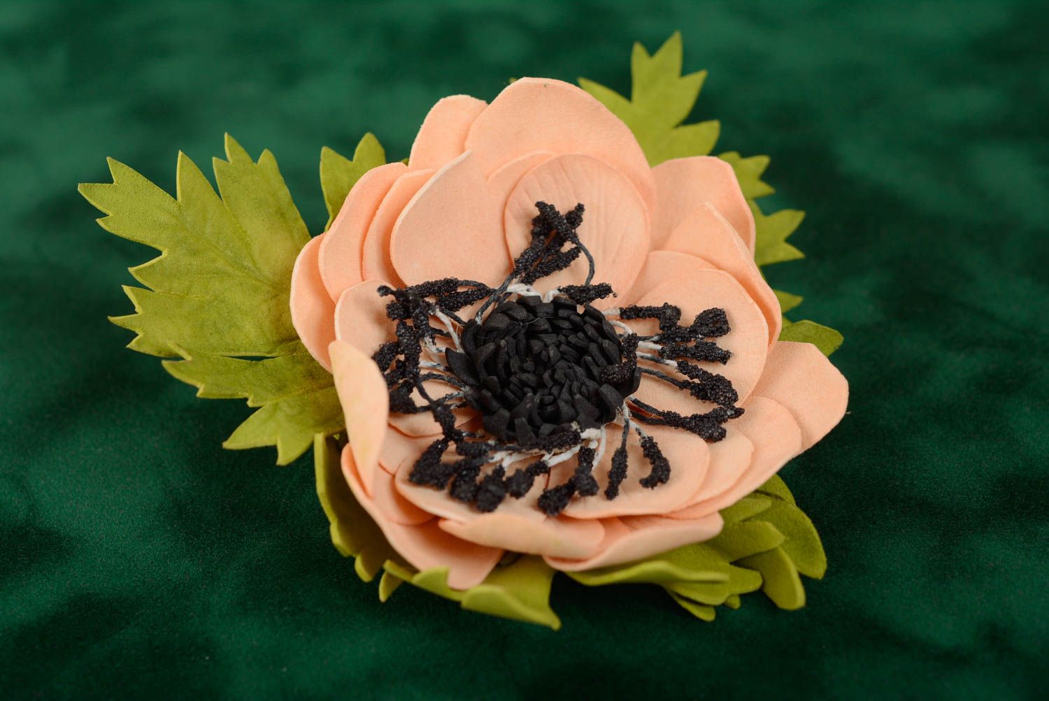 Handmade decorative designer foamiran flower brooch pink with black  photo 1