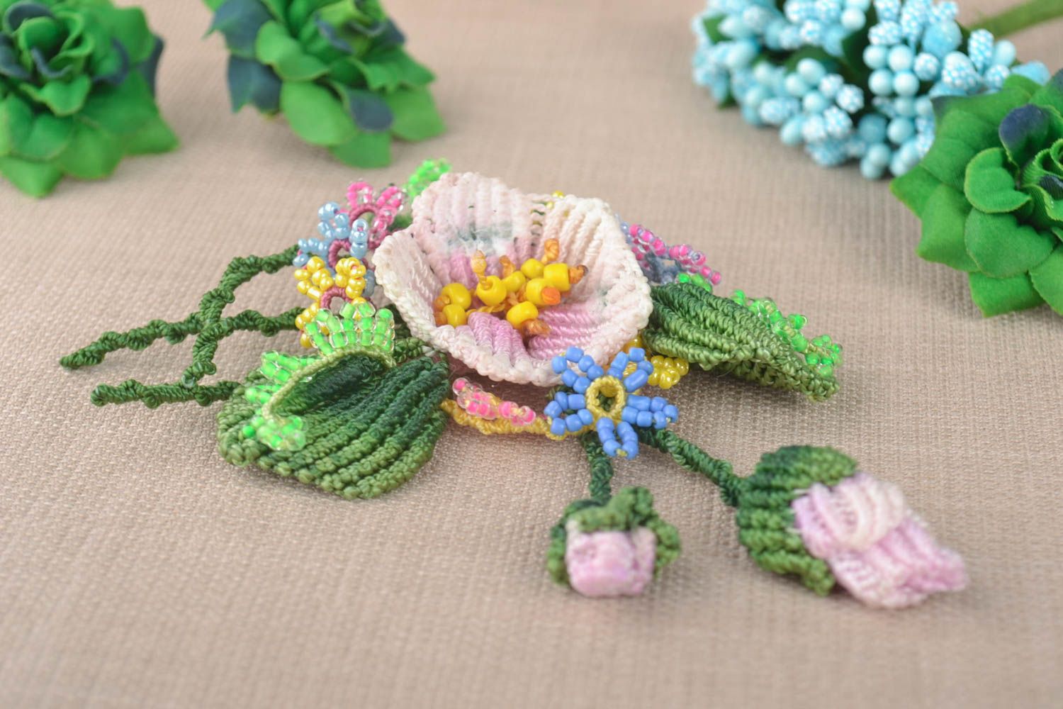 Fleurs textiles faites main Fourniture bijoux macramé Loisirs créatifs photo 1
