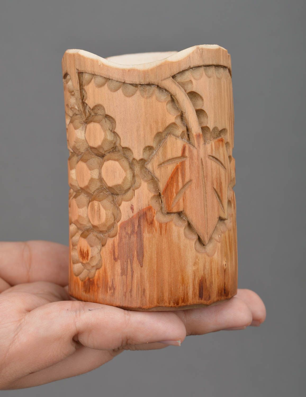 Holz Bleistifthalter handmade ethnisch originell mit Muster im Öko Stil schön foto 3