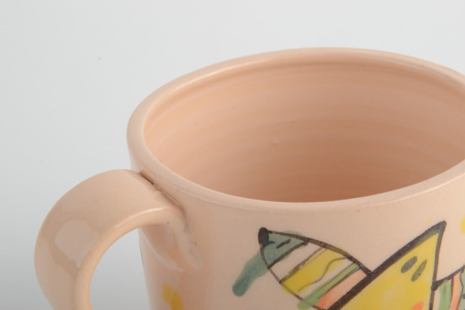 Taza cerámica decorada grande de arcilla para té hecha a mano original pintada foto 3