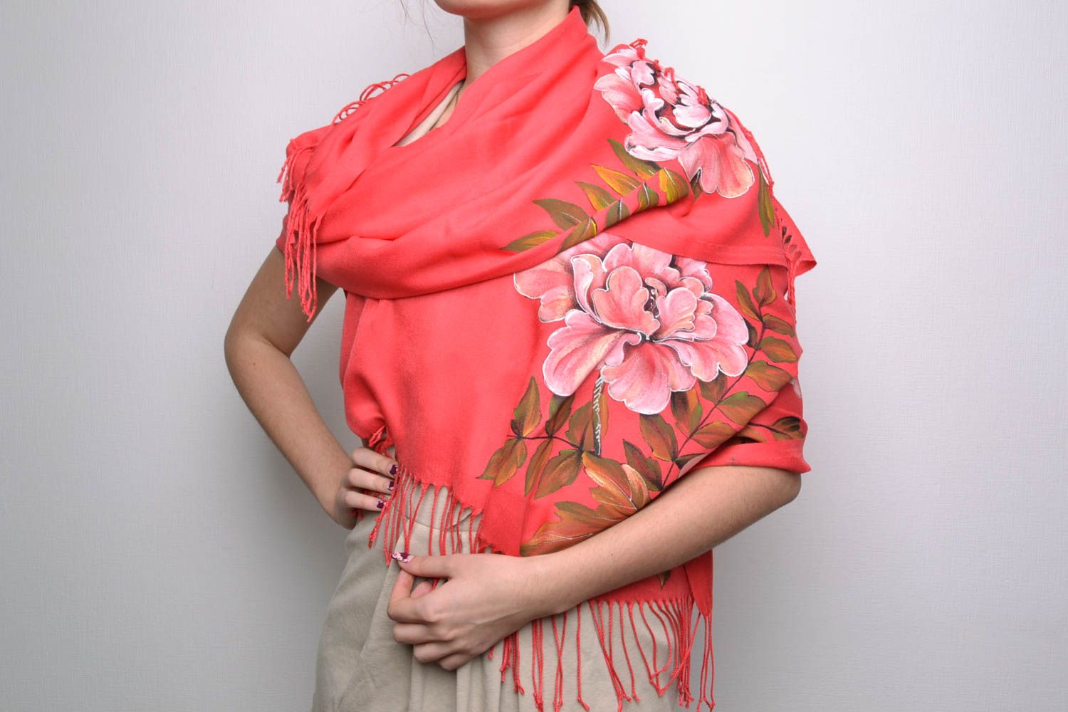 Schal aus Kaschmir mit Bemalung pink foto 1