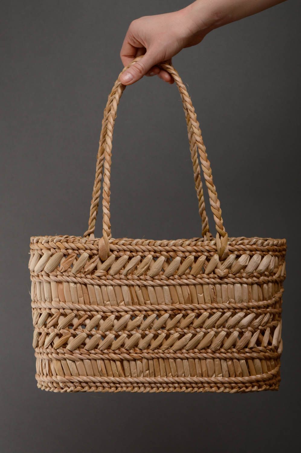 Reedmace basket purse with two handles photo 3