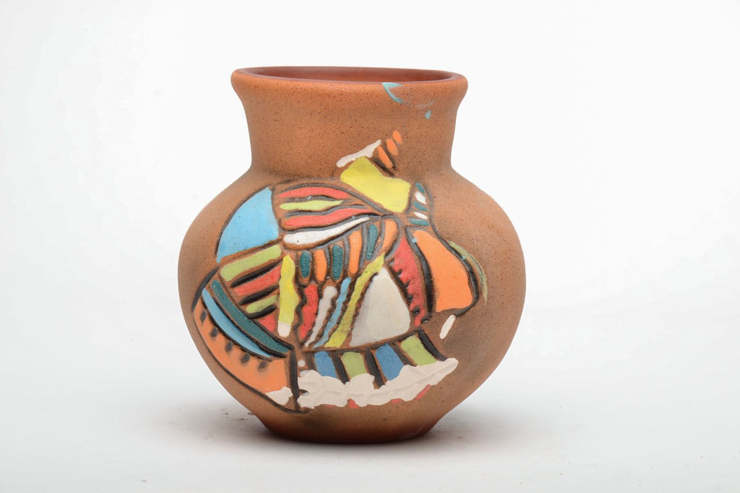 Глиняная ваза расписанная глазурью фото 3