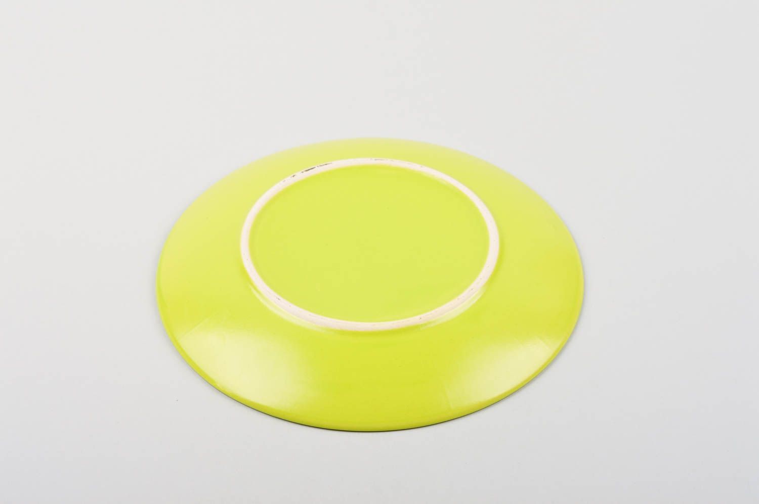 Керамическая тарелка ручной работы глиняная посуда расписная тарелка желтая фото 5