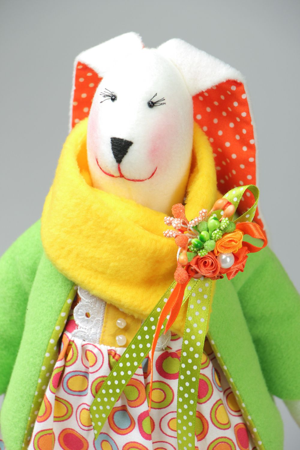 Fabric toy rabbit in dress photo 2