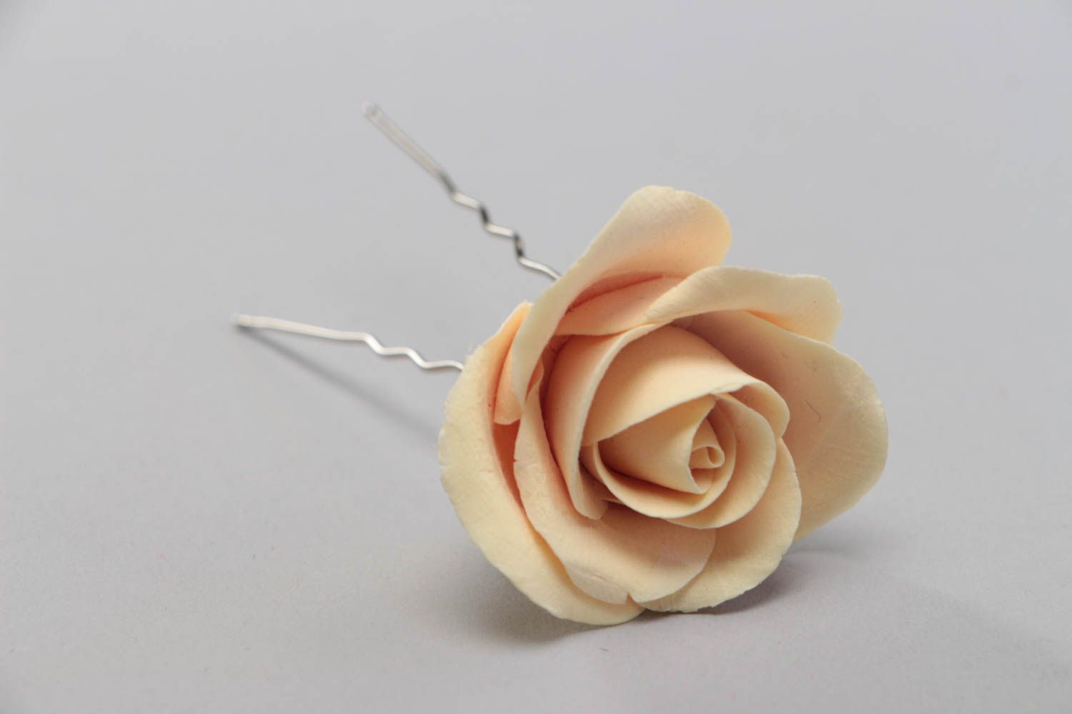 Beautiful gentle handmade polymer clay flower hairpin with rose photo 2