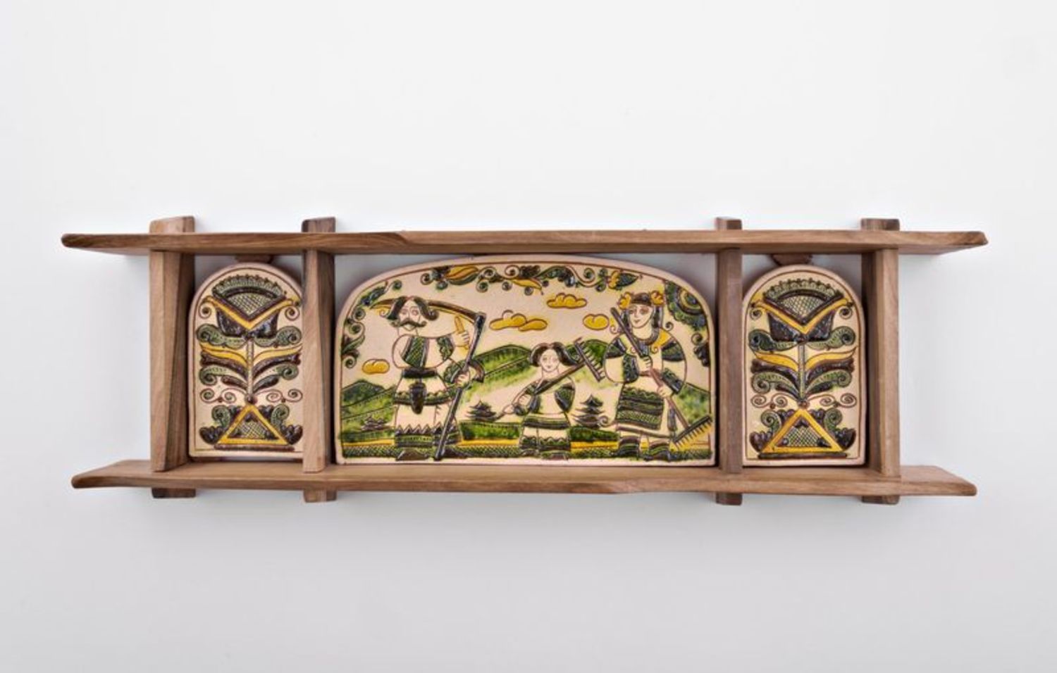 Mensola con affreschi decorativa fatta a mano mensola di legno con piastrelle
 foto 1