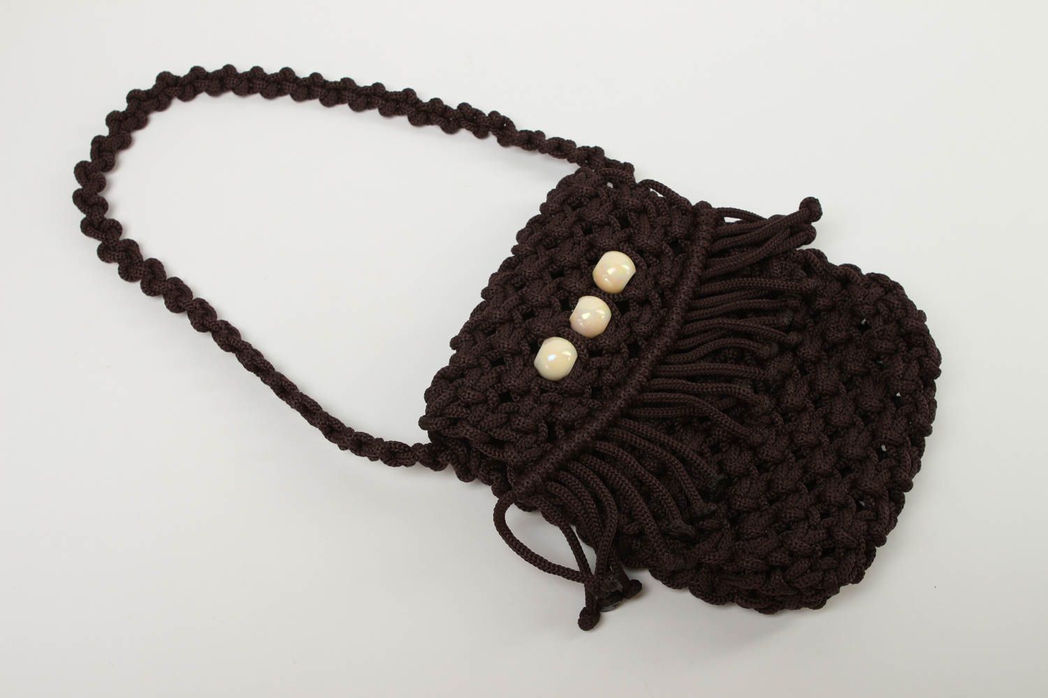 Bolso artesanal tejido de cordón negro accesorio femenino regalo para amigas foto 2