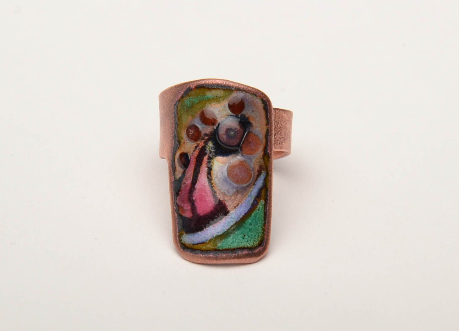 Enamel copper ring with handmade painting photo 2