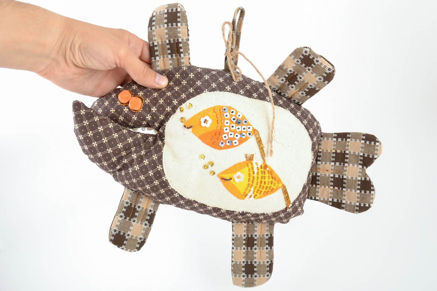 Handmade designer fabric wall hanging Fish soft toy with eyelet for home decor photo 5