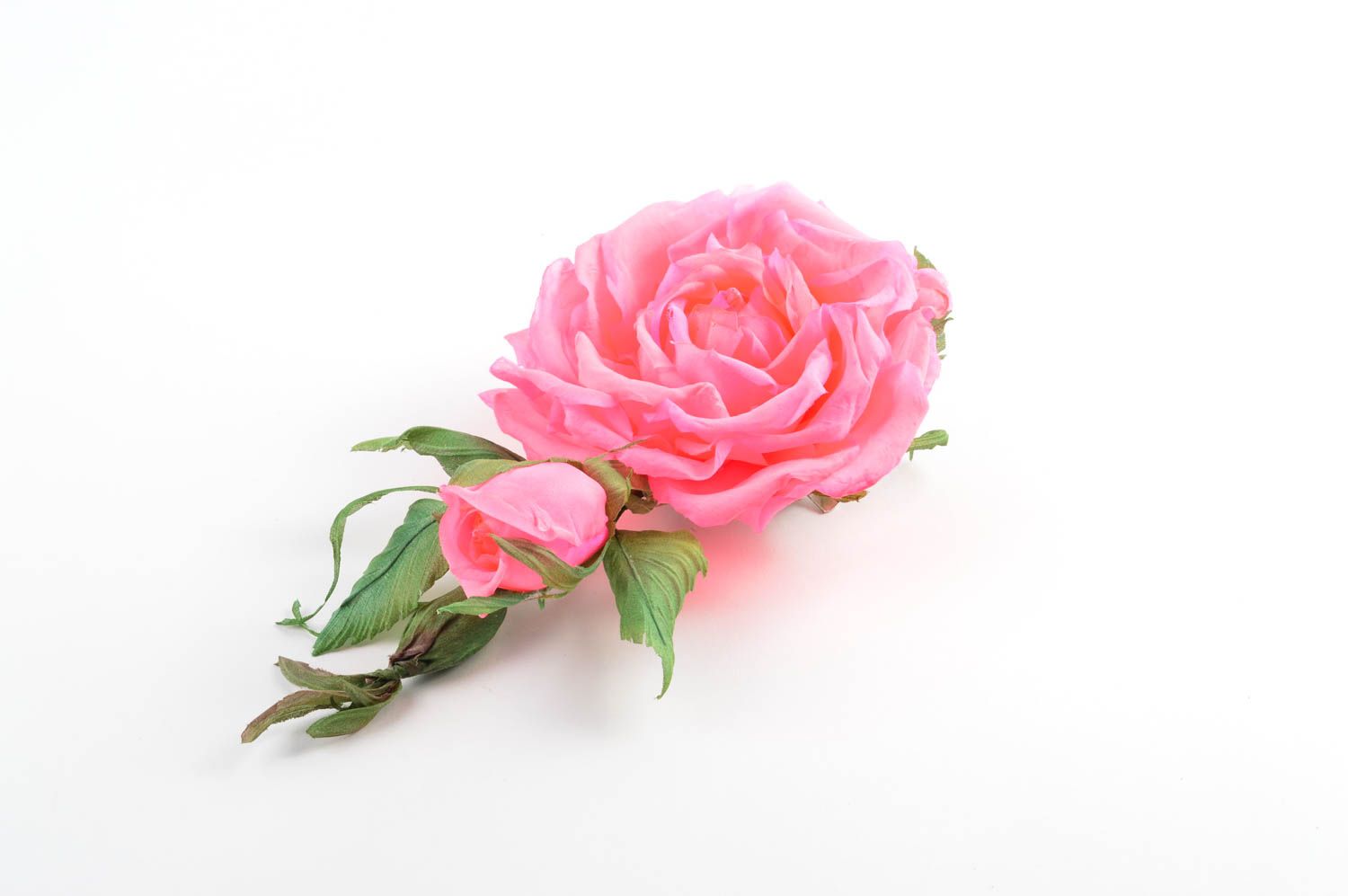 Broche fleur rose faite main Pince cheveux grande en soie Accessoire femme photo 2