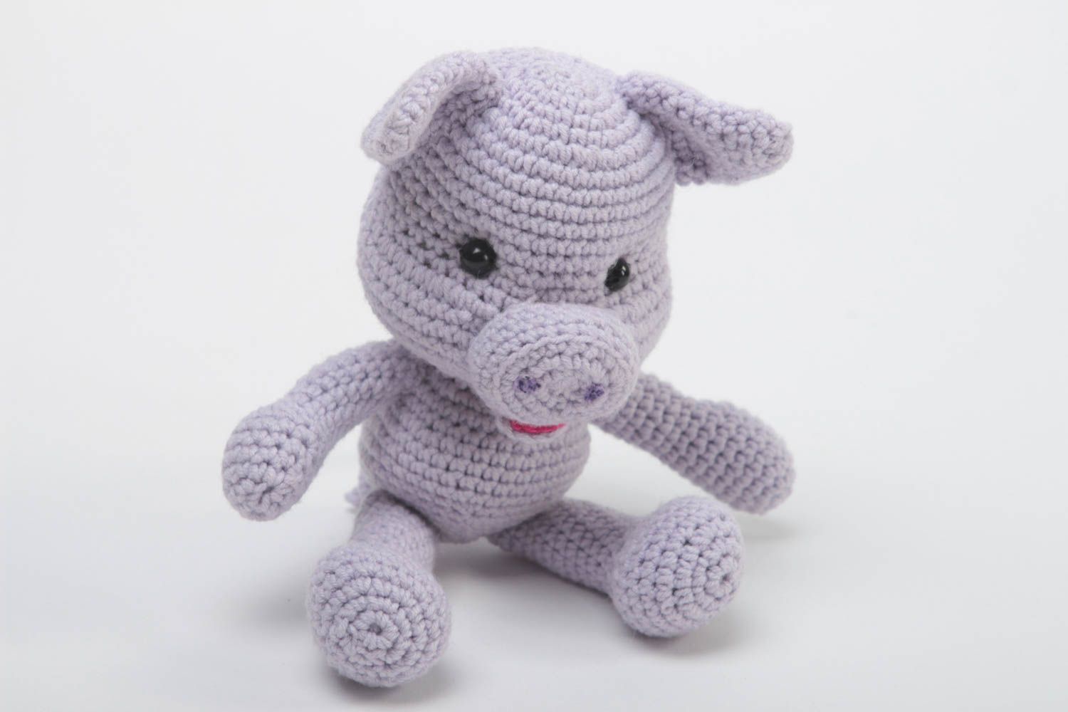 Handmade gehäkeltes Schwein Kuschel Tier Spielzeug für Kleinkinder lila foto 2