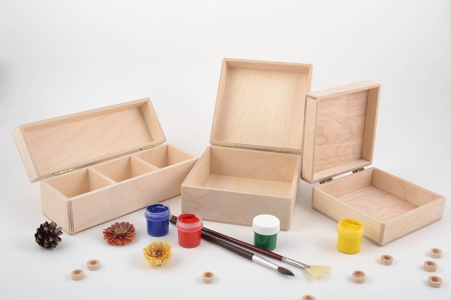 Piezas en blanco para creatividad artesanales cajas de madera 3 piezas  foto 1