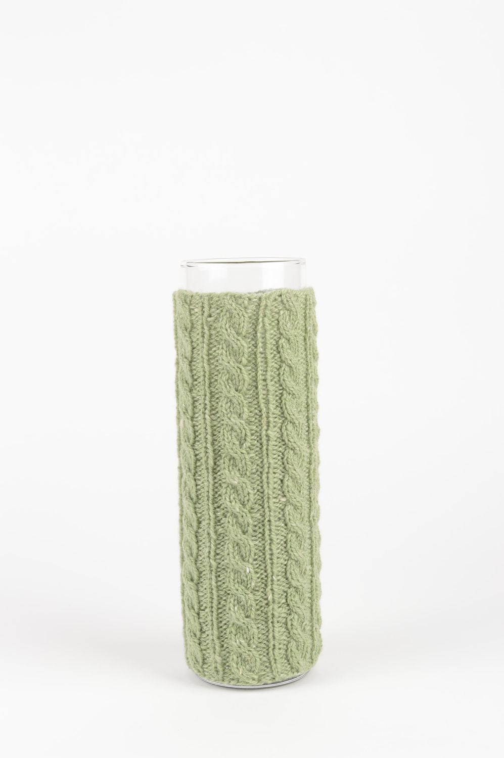 11 inches green knitted cover glass vase flower vase modern living room décor, 1,4 lb photo 2