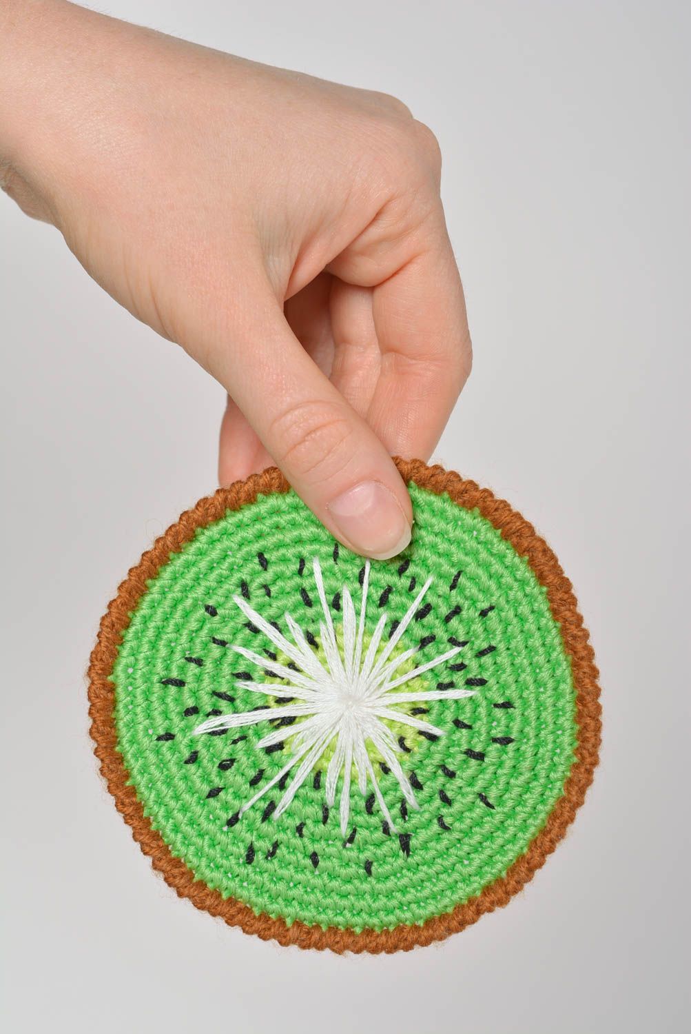 Dessous-de-verre fait main Sous-verre rond tricoté au crochet vert Déco cuisine photo 4