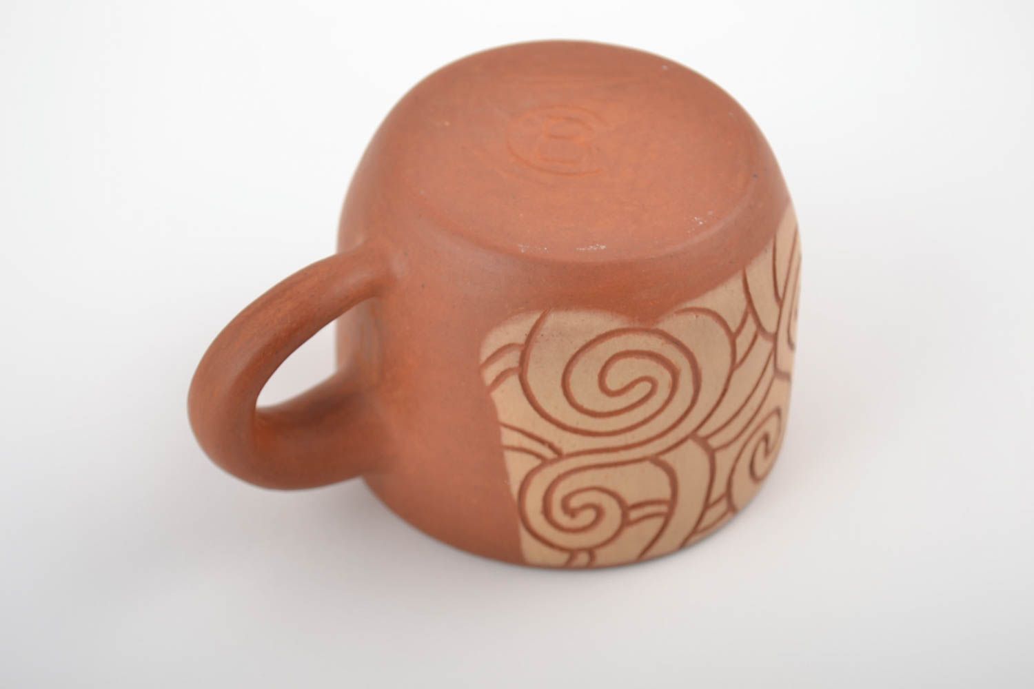 10 oz terracotta color clay cup for coffee with cave drawings photo 4