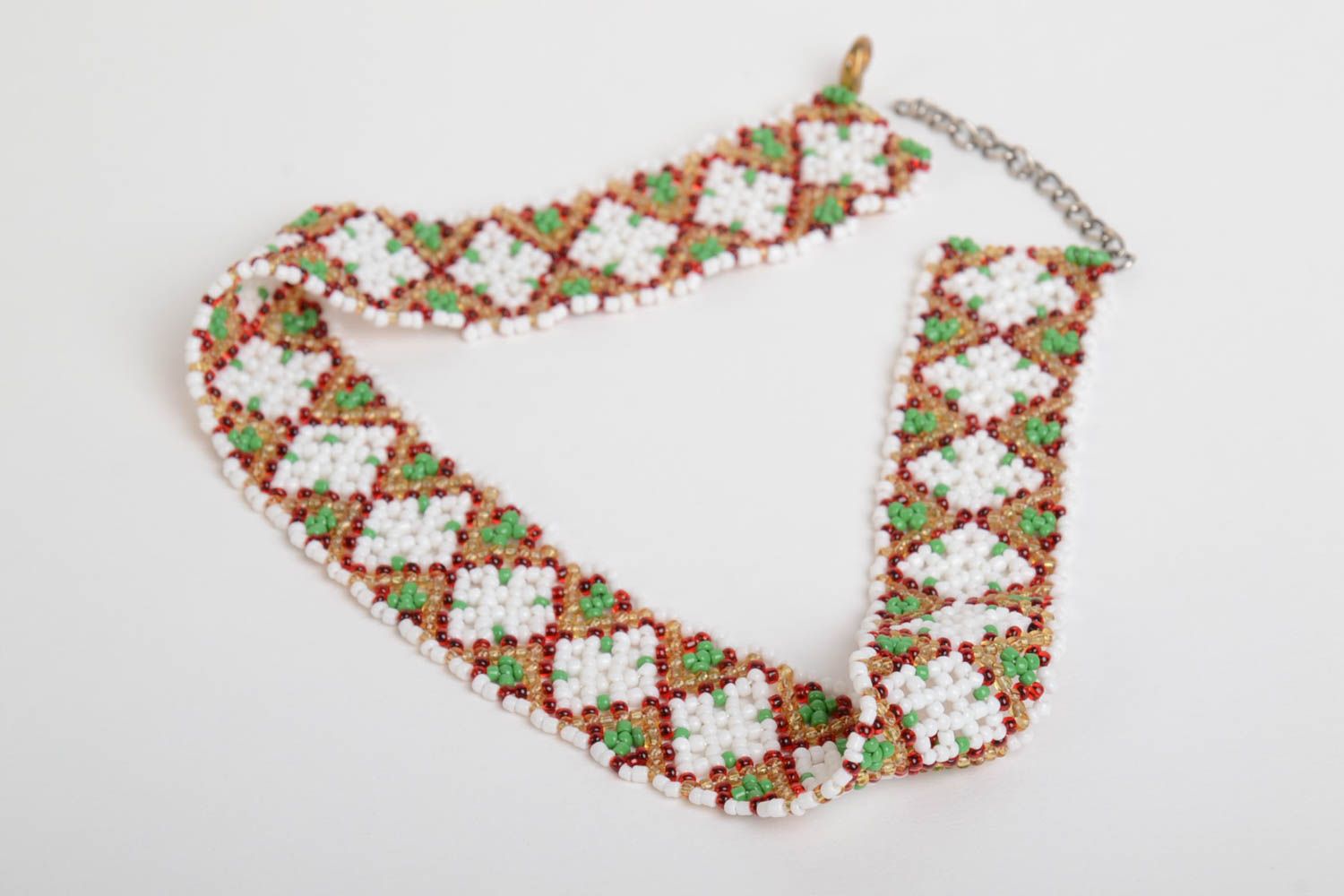 Handmade Damen Collier Schmuck aus Rocailles lange Halskette breit stilvoll foto 3