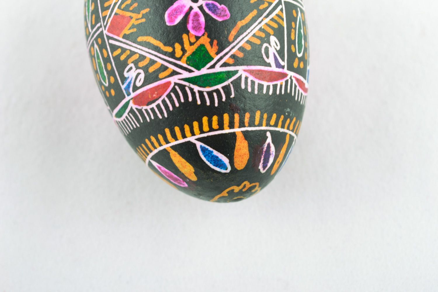 Handmade art egg with rich ornament painted with hot wax Easter decoration photo 3