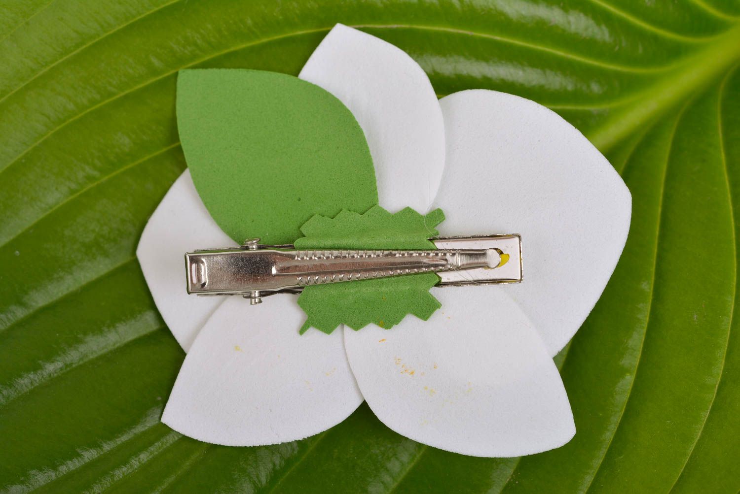 Magnificent designer hair clip with handmade foamiran flower white orchid photo 5