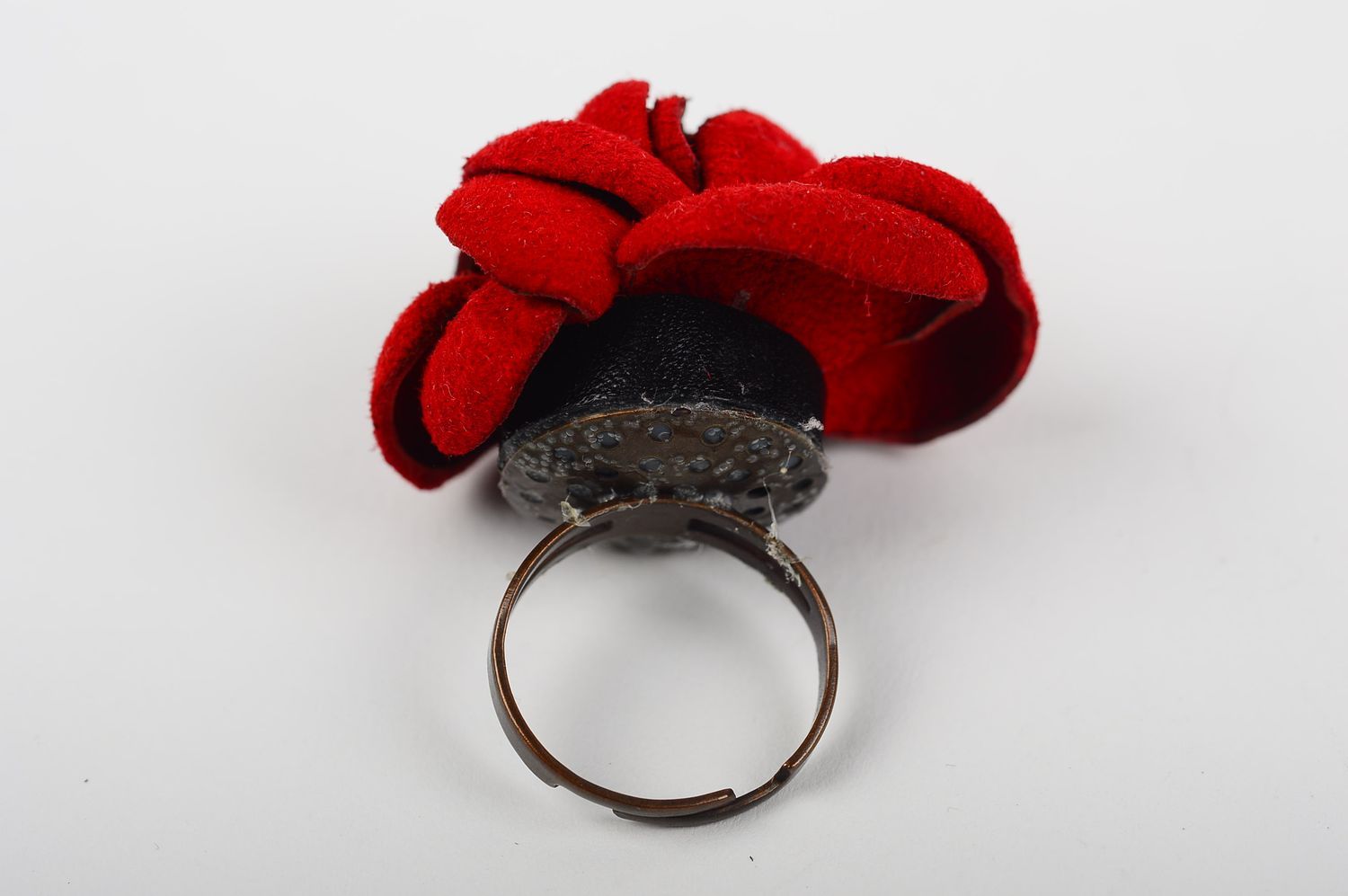 Ring Damen handmade Blumen Ring Geschenk Ideen Schmuck aus Leder rot groß schön foto 3
